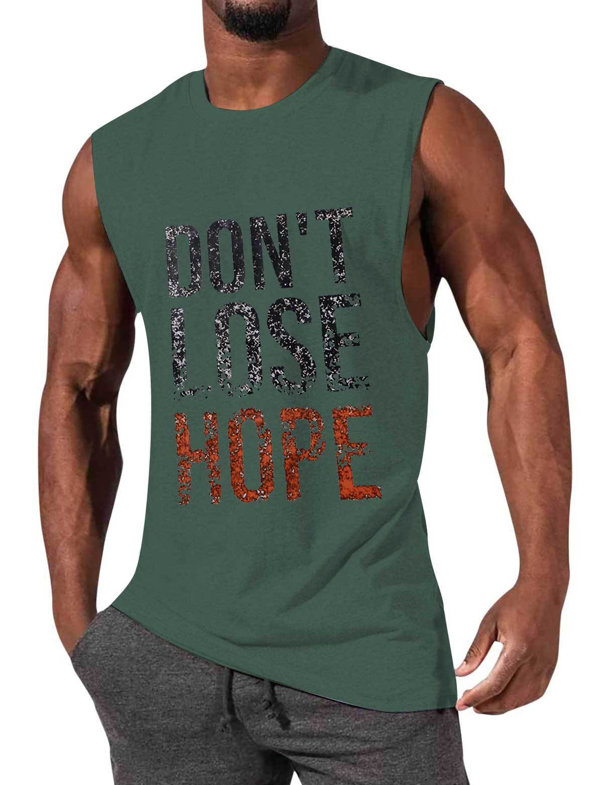 Men's Casual Text Printing Vest Round Neck Loose Sleeveless T-Shirt