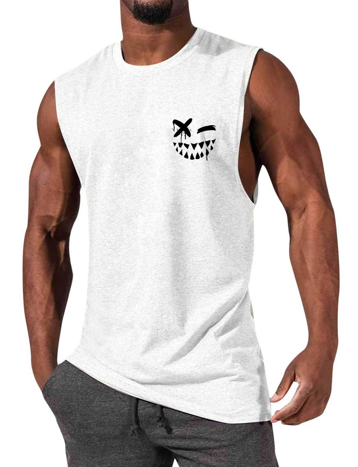 Evil Smile Print Men's Vest Round Neck Loose Sleeveless T-Shirt