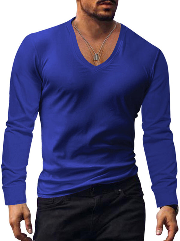 Men's V-neck Knitted Basic Simple And Comfortable Long-sleeved T-shirt