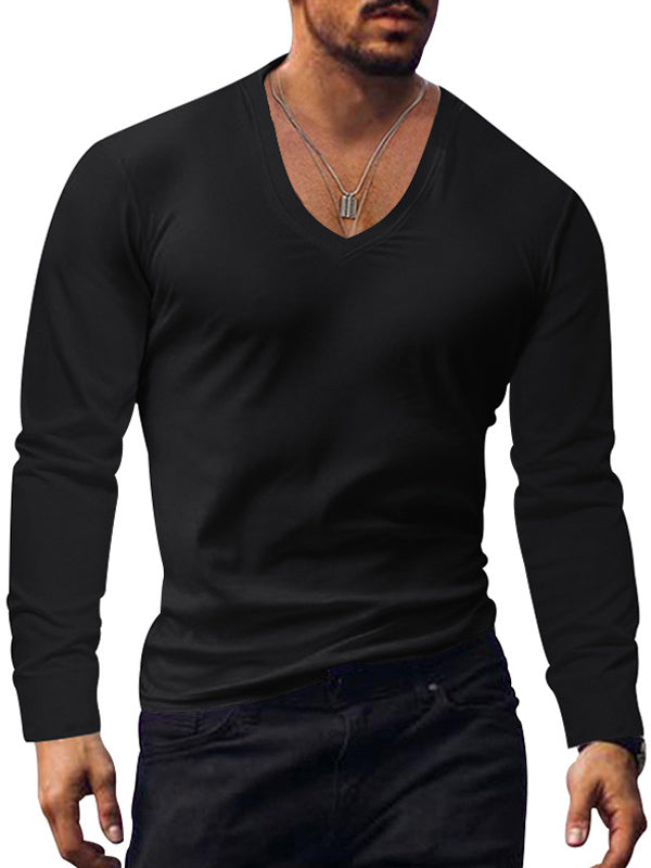 Men's V-neck Knitted Basic Simple And Comfortable Long-sleeved T-shirt