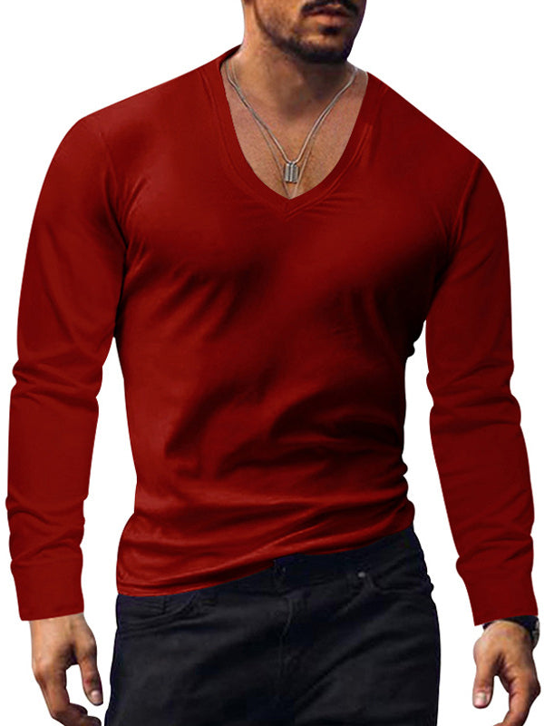 Men's V-neck Knitted Basic Simple And Comfortable Long-sleeved T-shirt