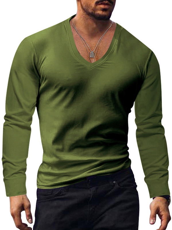 Men's V-neck Knitted Basic Simple And Comfortable Long-sleeved T-shirt