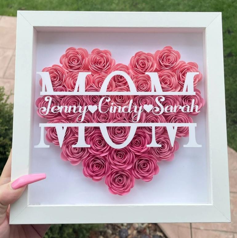 50%OFF⭐️Mom Heart Shaped Monogram Flower Shadow Box