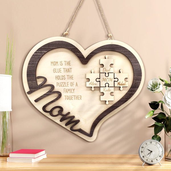 Mother's Day Plaque Personalized Wooden Heart Puzzle Sign You Are The Piece Holds Us Together