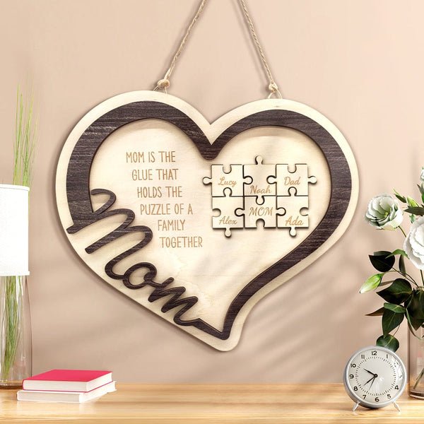 Mother's Day Plaque Personalized Wooden Heart Puzzle Sign You Are The Piece Holds Us Together