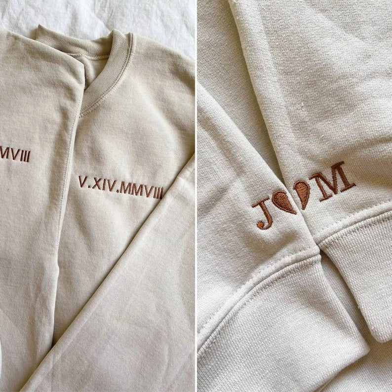 Moxllcustore™ Couple Friend Family Gift！Roman Numeral Custom Embroidered T-Shirt/Sweart/Hoodie【Couple order quantity 2 pcs】