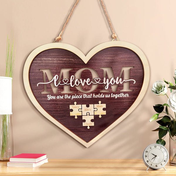 Personalized Mom Heart Puzzle Plaque You Are the Piece That Holds Us Together Mother's Day Gift