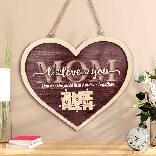 Personalized Mom Heart Puzzle Plaque You Are the Piece That Holds Us Together Mother's Day Gift