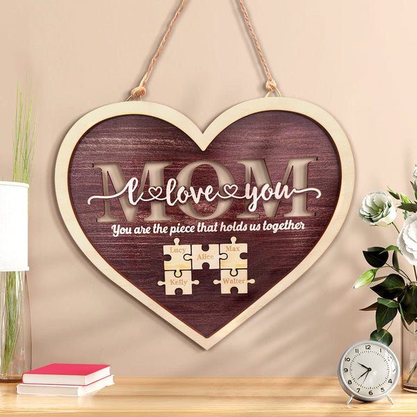 Personalized Mom Heart Puzzle Plaque You Are the Piece That Holds Us Together Mother's Day Gift