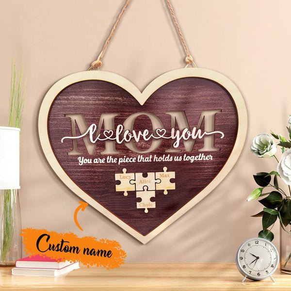 Personalized Mom Heart Puzzle Plaque You Are the Piece That Holds Us Together Mother's Day Gift