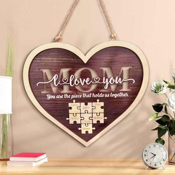 Personalized Mom Heart Puzzle Plaque You Are the Piece That Holds Us Together Mother's Day Gift