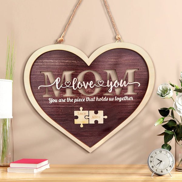 Personalized Mom Heart Puzzle Plaque You Are the Piece That Holds Us Together Mother's Day Gift