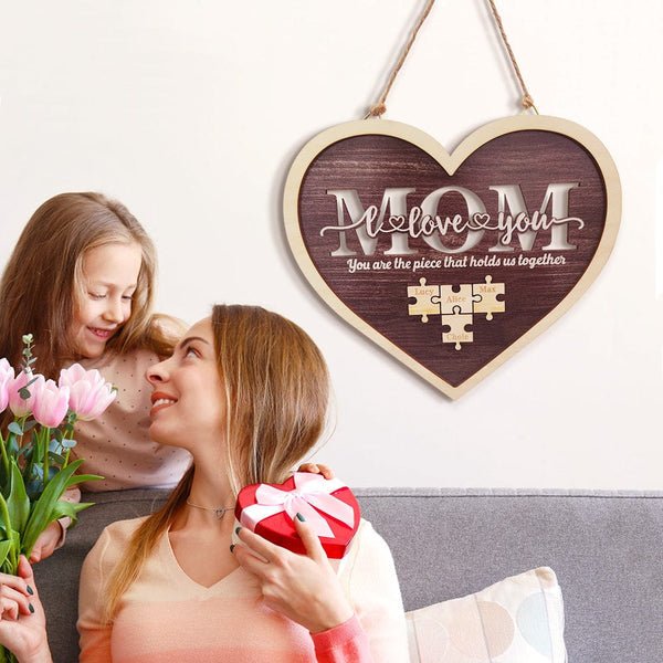 Personalized Mom Heart Puzzle Plaque You Are the Piece That Holds Us Together Mother's Day Gift