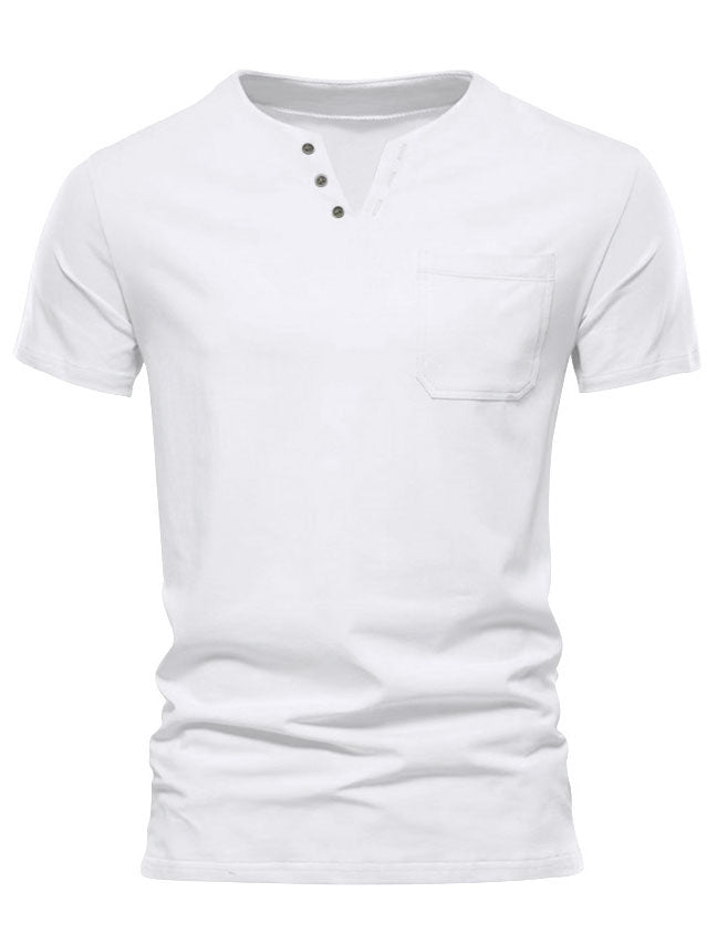 Men's Solid Color V-Neck Pocket Short Sleeve T-Shirt