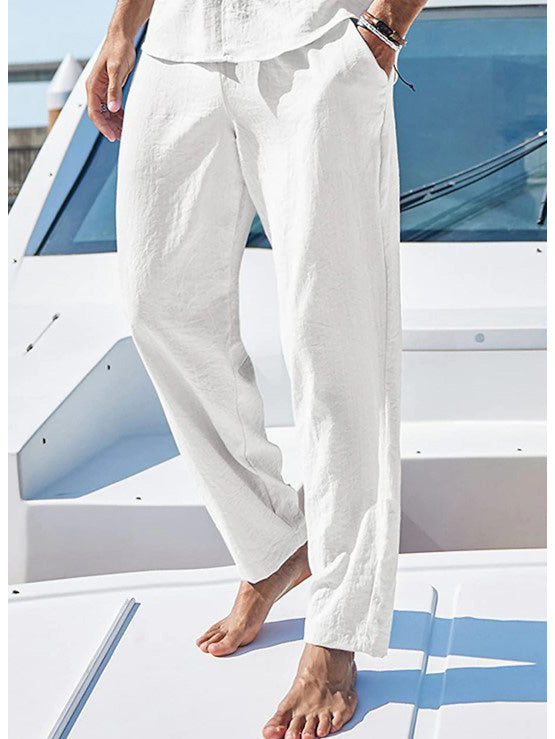 Men's Linen Trousers Drawstring Elastic Waist