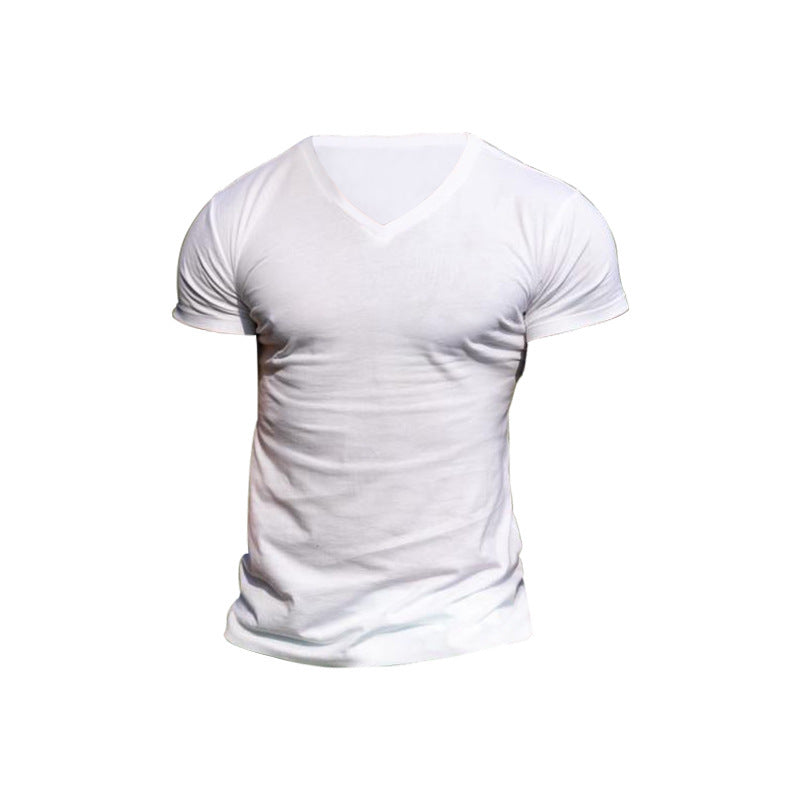 Men's V-neck Knitted Basic Simple And Comfortable Short-sleeved T-shirt