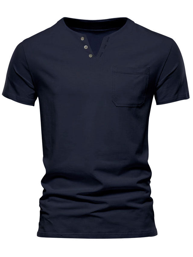 Men's Solid Color V-Neck Pocket Short Sleeve T-Shirt