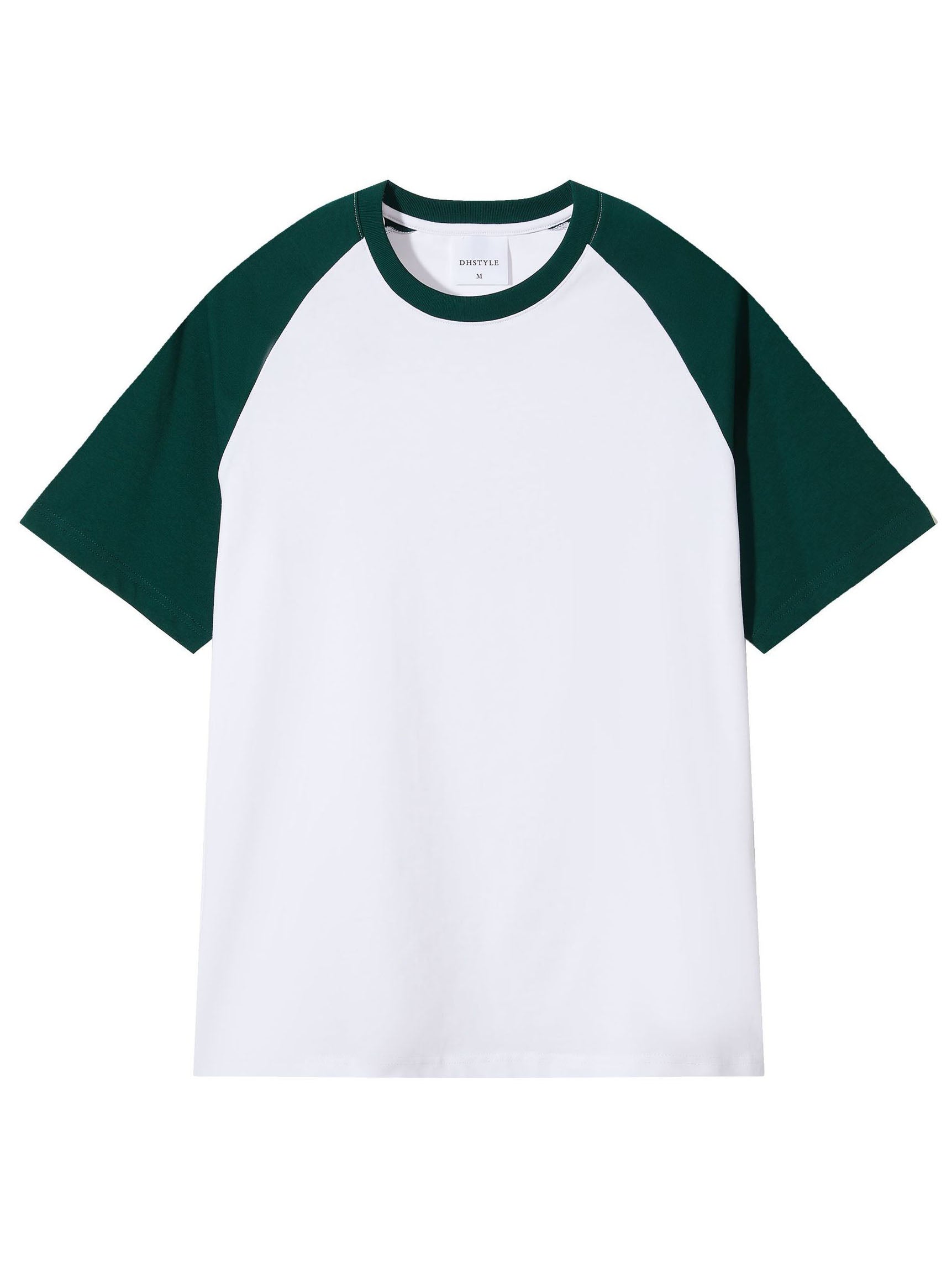 Men's 32-count Double Yarn Contrasting Raglan Round Neck 240g Heavyweight Short-sleeved T-shirt