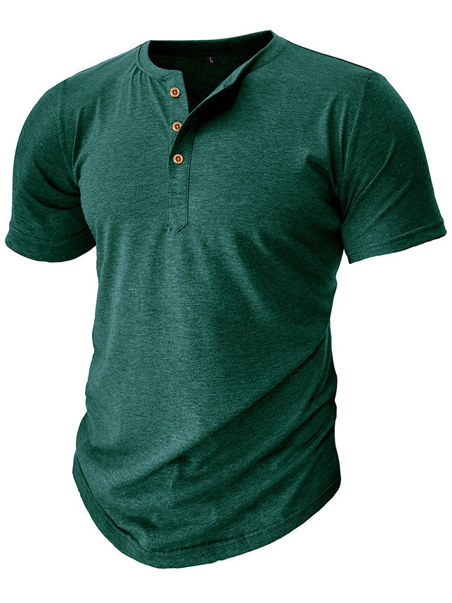 Men's Cotton Henry Neck Comfortable Casual Basic Versatile T-shirt Top