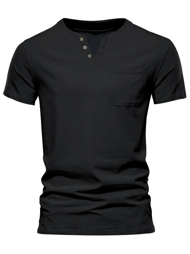 Men's Solid Color V-Neck Pocket Short Sleeve T-Shirt