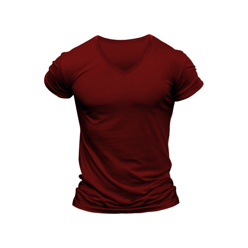 Men's V-neck Knitted Basic Simple And Comfortable Short-sleeved T-shirt