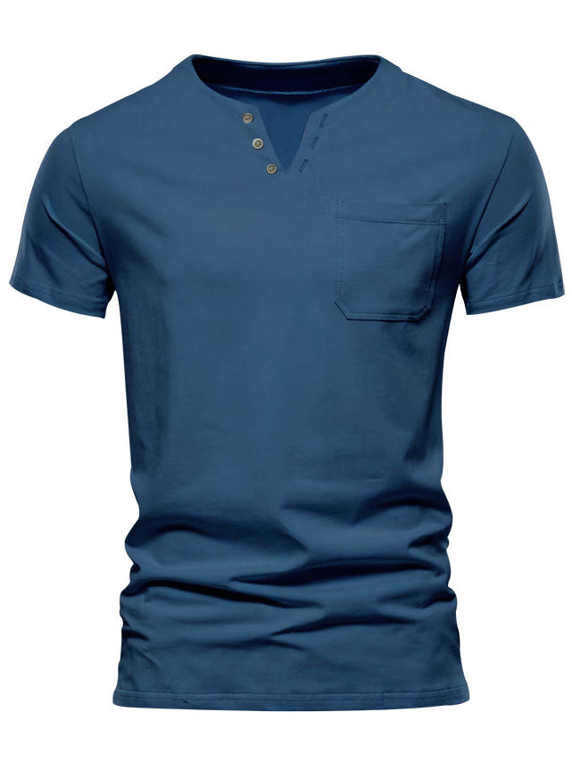 Men's Solid Color V-Neck Pocket Short Sleeve T-Shirt