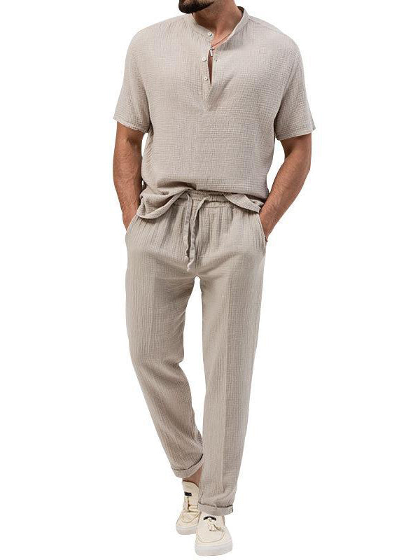 Men's Solid Color Casual T-shirt Short Sleeve Shirt Pants Suit Trend