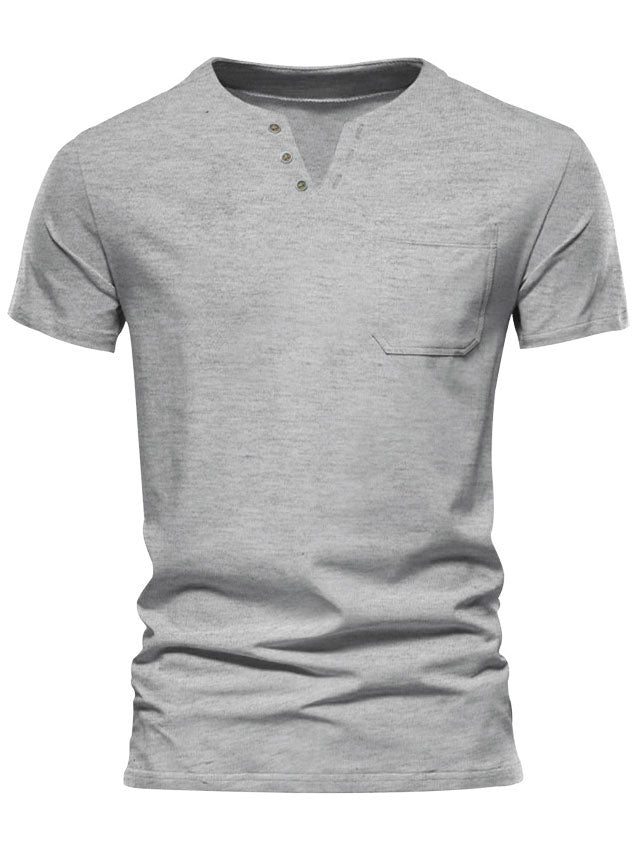 Men's Solid Color V-Neck Pocket Short Sleeve T-Shirt