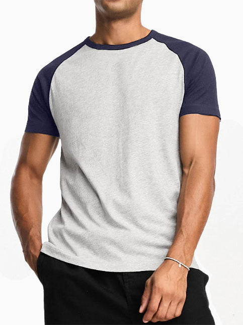 Men's 32-count Double Yarn Contrasting Raglan Round Neck 240g Heavyweight Short-sleeved T-shirt