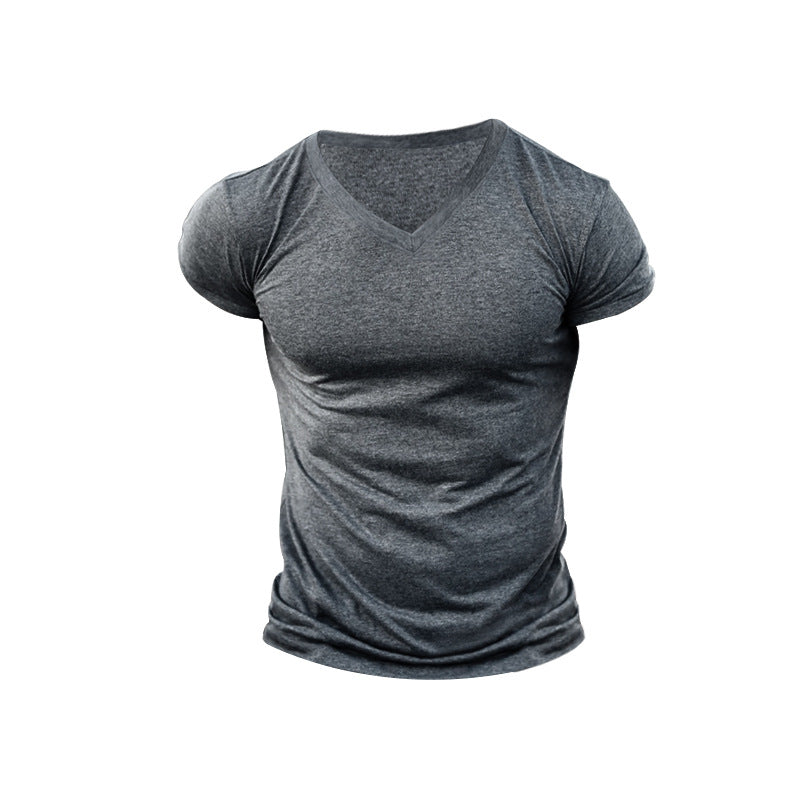 Men's V-neck Knitted Basic Simple And Comfortable Short-sleeved T-shirt