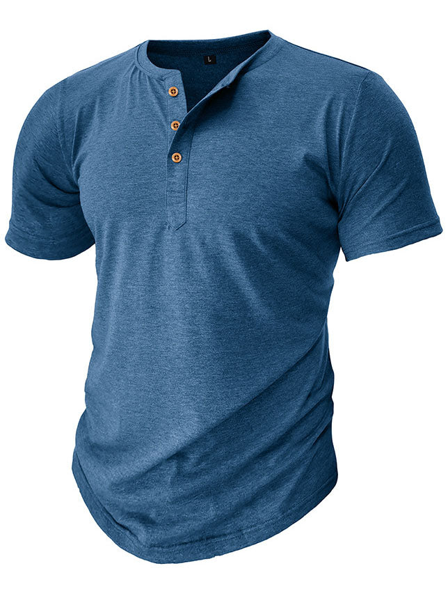 Men's Cotton Henry Neck Comfortable Casual Basic Versatile T-shirt Top