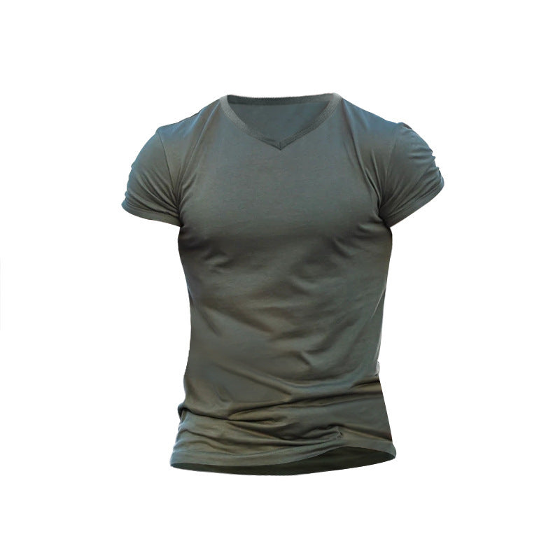 Men's V-neck Knitted Basic Simple And Comfortable Short-sleeved T-shirt