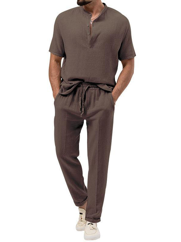 Men's Solid Color Casual T-shirt Short Sleeve Shirt Pants Suit Trend