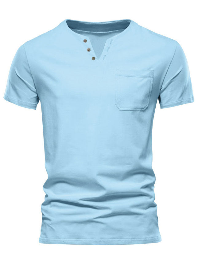 Men's Solid Color V-Neck Pocket Short Sleeve T-Shirt