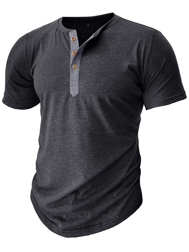 Men's Cotton Henry Neck Comfortable Casual Basic Versatile T-shirt Top