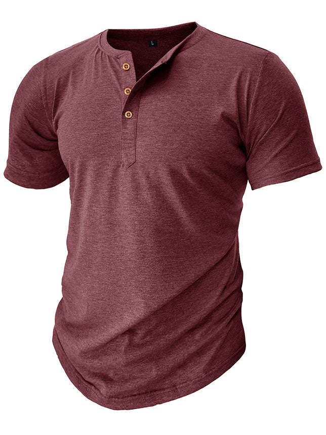 Men's Cotton Henry Neck Comfortable Casual Basic Versatile T-shirt Top