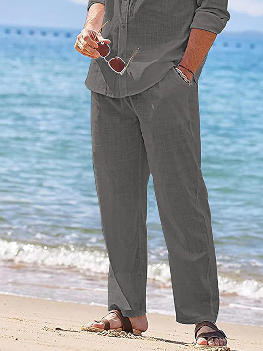 Men's Linen Trousers Drawstring Elastic Waist